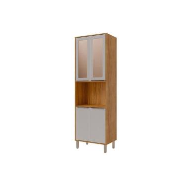Imagem de Paneleiro de Cozinha Cristaleira Celeste c/ 4 Portas (2 c/ Vidro Reflecta) e 1 Nicho 70cm Cinamomo/Off White - MGM