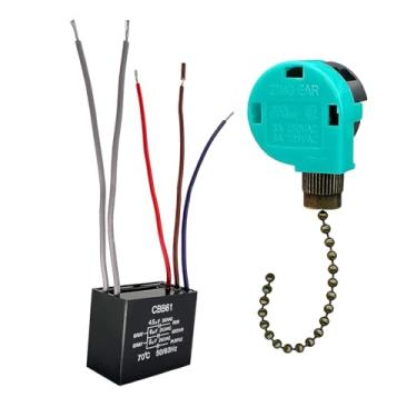 Imagem de Ｂｅｓｇａ Interruptor de ventilador de teto com 3 velocidades, 5 fios, luz de gabinete CBB61, capacitor de substituição, cabo de corrente resistente, acessórios, Corrente de Bronze