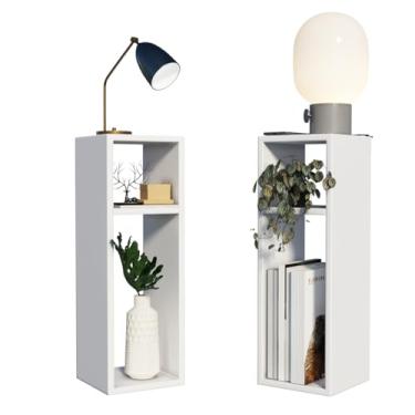 Imagem de Kit 2 Mesas De Cabeceira Pequena 20x20x60cm Quarto Mesa de Canto (BRANCO)