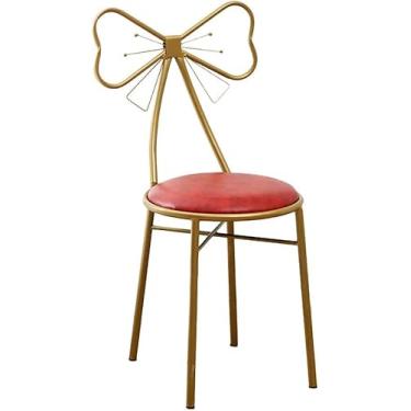 Imagem de Penteadeira Cadeira De Maquiagem Para Uso Doméstico Gold Iron Art Dining Chair Pu Leather Leisure Poltrona Ms Dressing Chair Manicure Stool Decoração Móveis, Redpuleather