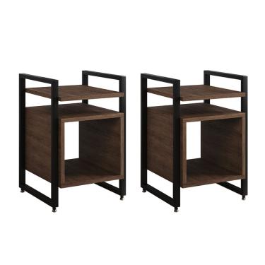 Imagem de Kit 2 Mesas de Cabeceira Industrial Marrocos Ferro Preto e Tampo Amêndoa