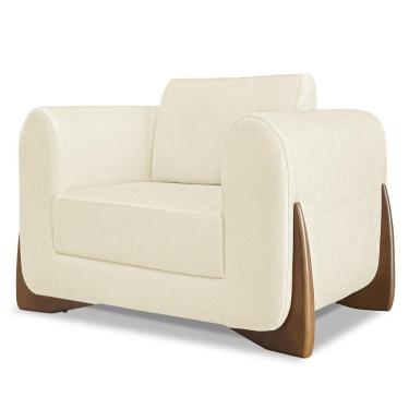 Imagem de Poltrona Para Sala Base De Madeira Izzy S06 Linho Pérola - Mpozenato