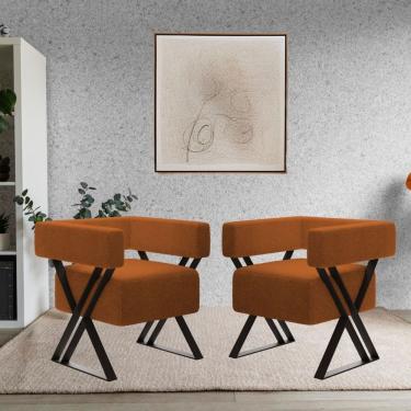 Imagem de Kit 2 Poltrona Decorativa Aruba Pés Metal Estilo Industrial Bouclé Terracota