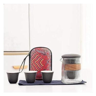 Imagem de Mini conjunto de chá portátil de viagem com infusor, bule de chá de cerâmica japonesa Kung Fu, bule de chá de Kung Fu chinês com 1 pote de vidro e 2/3 xícaras de chá de cerâmica, saco portátil preto