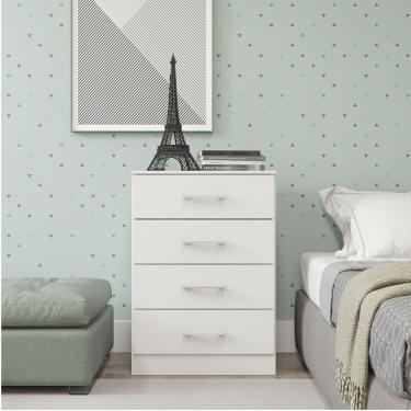 Imagem de Cômoda Pequena Com 4 Gavetas 55x93cm Mdp Branco Menu Móveis Branco