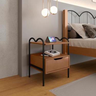 Imagem de Mesa de Cabeceira MDF Marrom 1 Gaveta Oasis - Lion Loja, nature