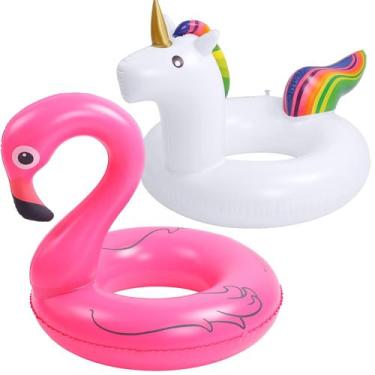 Imagem de Kit 2 Boias Infláveis Gigante Grande Flamingo E Unicórnio - Opacote