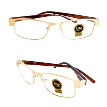 Imagem de Armação Óculos Grau Metalico Dourado Para Leitura Perto (+1.75)