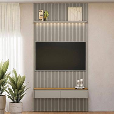 Imagem de Painel para TV Até 60 Polegadas 2 Portas 1 Prateleira Ripado Tauri/Gris Fosco 810010301 - Linea Brasil