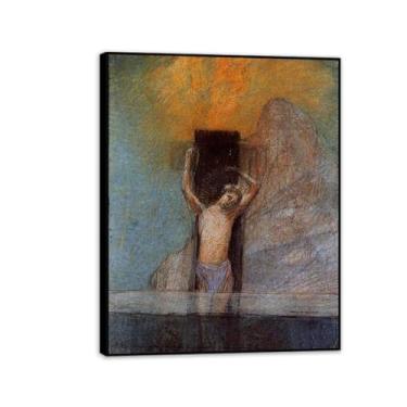 Imagem de Impressão artística em tela Joana d'Arc esticada emoldurada pôster giclée decoração de parede por Odilon Redon para sala de estar e quarto 42 x 30 cm (17 x 12 polegadas) moldura preta