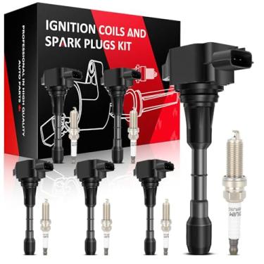 Imagem de SCITOO Bobinas de bobina de ignição e velas de ignição de irídio adequadas para Nissan para Infiniti 370Z G37 M37 Q50 Q60 Q70 QX50 QX70 V6 3.7L UF617 6 bobinas de ignição para 6 velas de ignição de