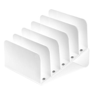 Imagem de Chunful Organizador de arquivos de mesa de acrílico, organizador vertical de 5 seções, organizador vertical, exibição de vinil para discos, livros, revistas, documentos, escritório doméstico (branco)