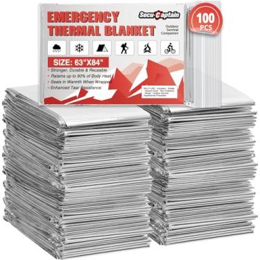 Imagem de SecuCaptain Cobertores Térmicos de Emergência de Sobrevivência: Extra Grande 213 cm x 160 cm Espaço Mylar Kit de Cobertor para Exterior Frio Inverno Camping Caminhadas Carro Bug Out Bag ou Primeiros