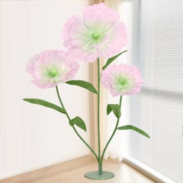 Imagem de LJIE-House Flores artificiais gigantes enormes 3D flores grandes artificiais florais verdes rosa grandes para casamento, festa de aniversário, loja, vitrine, arranjo de decoração de eventos
