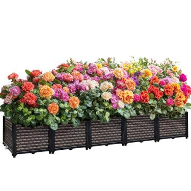 Imagem de Vasos grandes para plantas ao ar livre Caixa de plantação de 35,5 cm de altura, canteiros elevados para jardinagem autoirrigada, caixa de plantação elevada com pernas, vasos de jardim retangulares