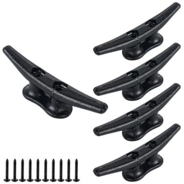 Imagem de ORLANG Chuteiras de doca de 10 cm, chuteiras pretas revestidas eletroforéticas com ferragens, travas de doca de barco, grampo de corda para docas de barco, decks ou decoração náutica (pacote com 5)