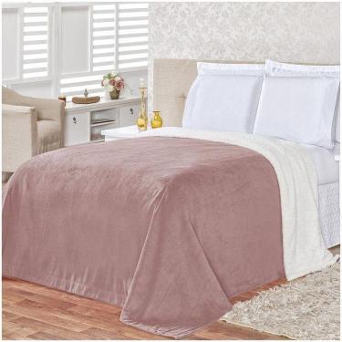 Imagem de Cobertor Queen 2,40m X 2,20m Manta Microfibra E Sherpa Com Toque De Lã De Carneiro Alaska - Rosê