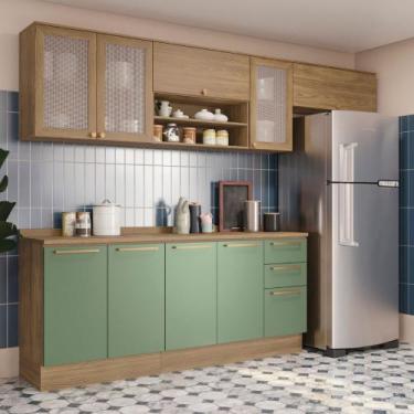 Imagem de Cozinha Modulada 290cm 9 portas 3 Gavetas Botanic Kappesberg - Nogueir