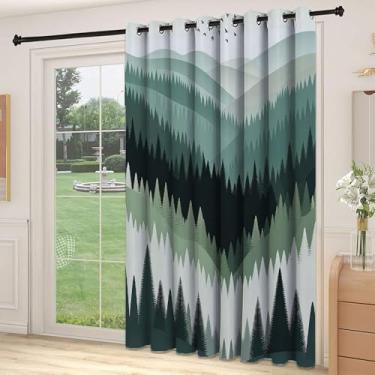 Imagem de Divisória de parede com divisória de sala verde, tema de natureza boêmia com o vale da floresta, adequada para portas de vidro deslizantes, cortinas térmicas de sala de estar, L 236 x C 236 cm cinza