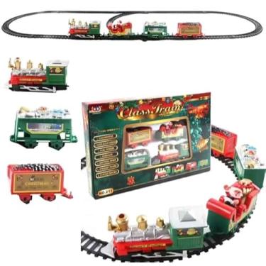 Imagem de Trem Elétrico de Natal, Conjunto com Trilhos Vagões, Vermelho e Verde, Brinquedo Decorativo Festivo
