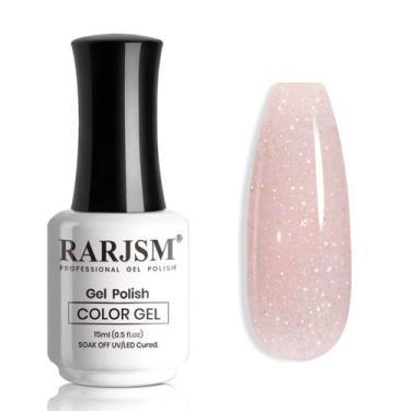 Imagem de Verniz em gel RARJSM Nude Pink Rainbow Glitter 15 ml curado com UV/LED