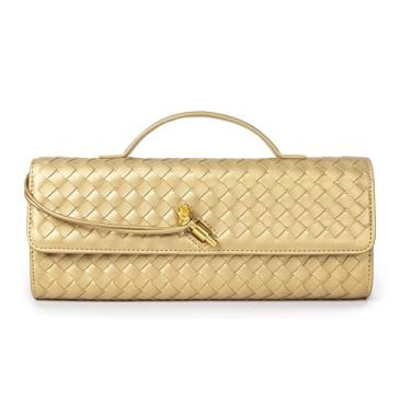 Imagem de Joryin Bolsa feminina de tecido para noite, bolsa tiracolo de couro, bolsa formal, champanhe dourado