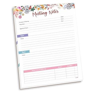 Imagem de mudrit Bloco de notas de reunião - tópicos, tópicos, itens de ação e acompanhamentos - Organizador de agenda de notas de reunião sem data 53 páginas, livro de rasgar - 21,6 cm x 28 cm