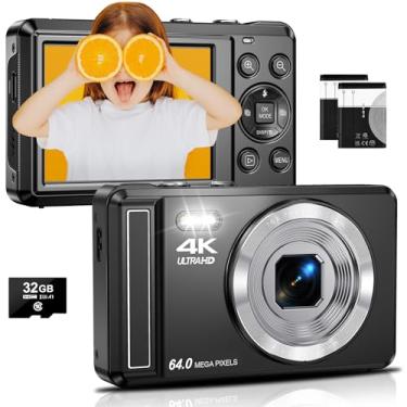 Imagem de Câmera Digital 4K 64MP, Foco Automático,16x Zoom, Tela 2.8 Polegadas，fotografia, Cartão SD de 32GB, Câmera Compacta,Flash,Fotográfica Vlog