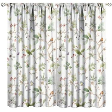 Imagem de Cortinas de pássaro rural, retrô, minimalista, bege, boho, plantas, ramo de árvore, folhas de pardal, padrão sem costura, tratamentos de janela, blackout para varão, para sala de estar, quarto