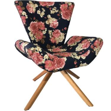 Imagem de Poltrona Elegance Base Giratória Ferro e Madeira Imperial Marinho Impe