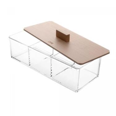 Imagem de Caixa Organizadora de Poliestireno com Tampa de Bambu My Box 23cm x 9,