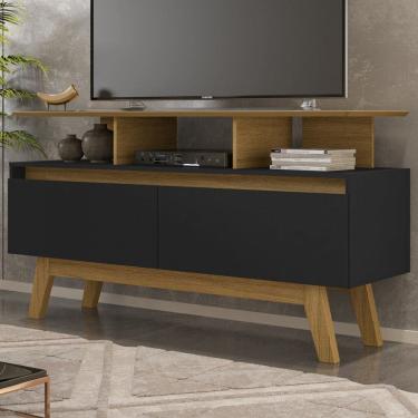 Imagem de Rack para TV Até 50 Polegadas Mansell 2 Portas Cinamomo/Preto Fosco - Pnr Móveis