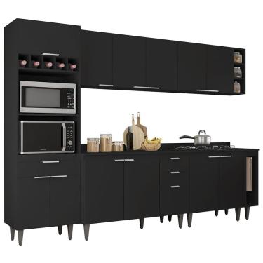 Imagem de Armário de Cozinha Com Tampo CP07 280cm Pérola Preto Z34      - Mpozenato