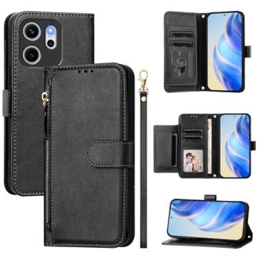 Imagem de Capa compatível com Oppo Reno 14F 5G, compatível com Oppo Reno14 F 5G CPH2743 Flip PU Leather Zipper Wallet Capas protetoras pretas