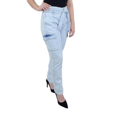 Imagem de Calça Jeans Feminina Recuzza Cargo Azul Clara - 10701-Masculino