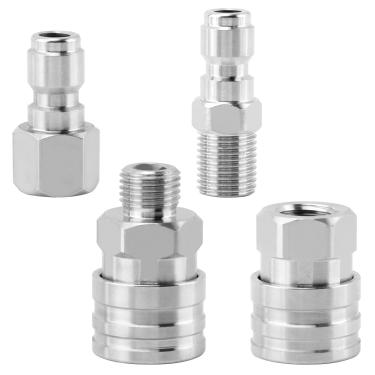 Imagem de Xiaokeis Acoplador de lavadora de pressão de 1/10.2 cm, plugue de conexão rápida, aço inoxidável, macho e fêmea, acessórios de lavadora de pressão, conjunto de adaptadores, rosca macho, 4 peças