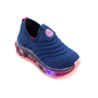 Imagem de Tênis Infantil Menina com Led Botinho EM1201.02 - Azul-Feminino