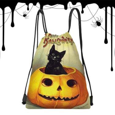 Imagem de Mochilas de Cordão para o Dia das Bruxas - Saco de Doces ou Travessuras,33x43 cm Mochila Leve Impermeável para Esporte, Ginásio, Praia e Yoga