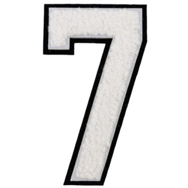 Imagem de 1 peça de patch de número de chenille branco de 10 cm, remendos de ferro para chapéus, roupas, bolsas, mochilas, jeans, remendo inicial, letra grande universitária. (Branco 7)