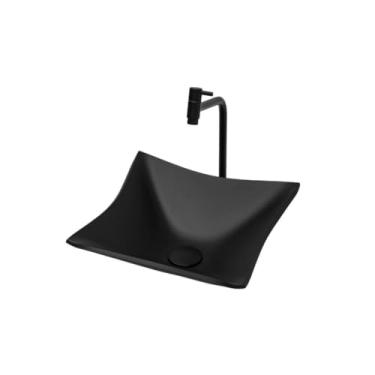 Imagem de Kit Cuba/Pia de Vidro + Torneira Link + Valvula Click Up inteligente Preto Fosco pra Banheiro Lavabo 35cm(Rt 34)