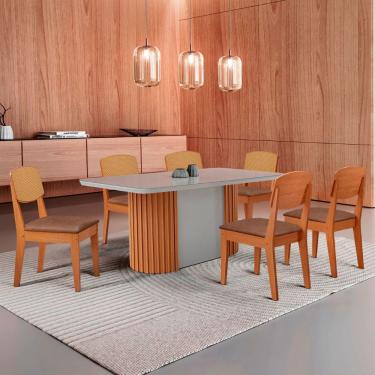 Imagem de Mesa de Jantar Aspen 180cm Tampo MDF Vidro com 6 Cadeiras Copper Premium Moderna Mobília