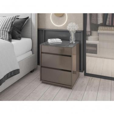 Imagem de Mesa De Cabeceira 3 Gavetas Porta Itens Serena Cinza Perola