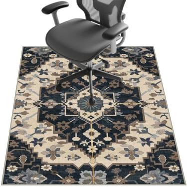 Imagem de Tapete de cadeira para piso de madeira, 122 cm x 91 cm, tapete embaixo da mesa para cadeira de computador com rodinhas e piso baixo, protetor de piso antiderrapante para escritório doméstico retrô