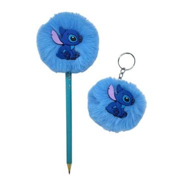 Imagem de Lápis de escrever Stich e chaveiro pompom lembrancinha presente materi