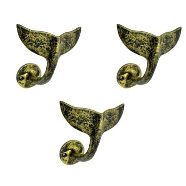 Imagem de AYZCORP Conjunto de 3 ganchos de ferro fundido em forma de cauda de Whaie decoração de arte de parede - cabides em forma de cauda Whaie e porta-chaves - cabide de roupas e mochila - ganchos para