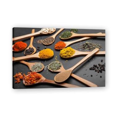 Imagem de NHLDZYH Arte de parede colorida em tela para temperos e colher de tempero | Decoração de cozinha vintage | Arte moderna para casa e sala de jantar. (Tempero 24) Moldura interna de 70 x 105 cm - 27,6 x