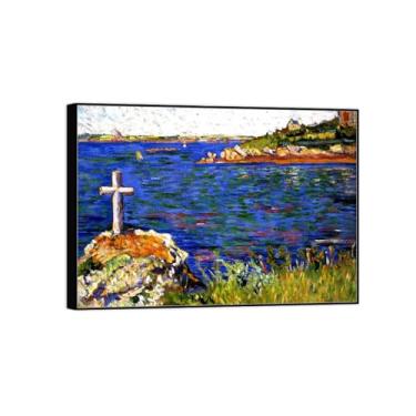 Imagem de Pintura famosa de arte de parede em tela para decoração de casa - pôster de moldura preta maré alta e impressões para sala de estar 50 x 70 cm 20 x 27 pol