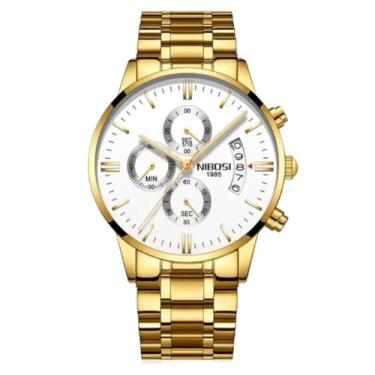 Imagem de Relógio Masculino Nibosi 2309 Analógico Cronógrafo Funcional Original Ponteiro Luminoso Data (Dourado/Branco)