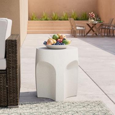 Imagem de COSIEST Mesa lateral de concreto em forma de tambor, mesa lateral externa de 43 cm A, mesa de canto de pátio, mesas de canto de cimento, banco decorativo de jardim, mesa de tambor com suporte de