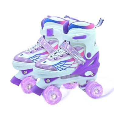 Imagem de Patins para crianças, quadriciclos ajustáveis para meninas e meninos de 5 a 8 anos com rodas iluminadas, patins para iniciantes para locais internos e externos